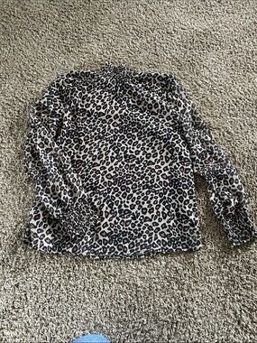 Leopard Print Long-Sleeve Blouse - Black & Beige